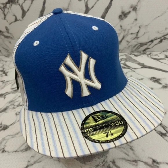 Men's New Era Cap Blue | White | Brown Pinstripe 59FIFTY NY Yankees NWT - Picture 3 of 5